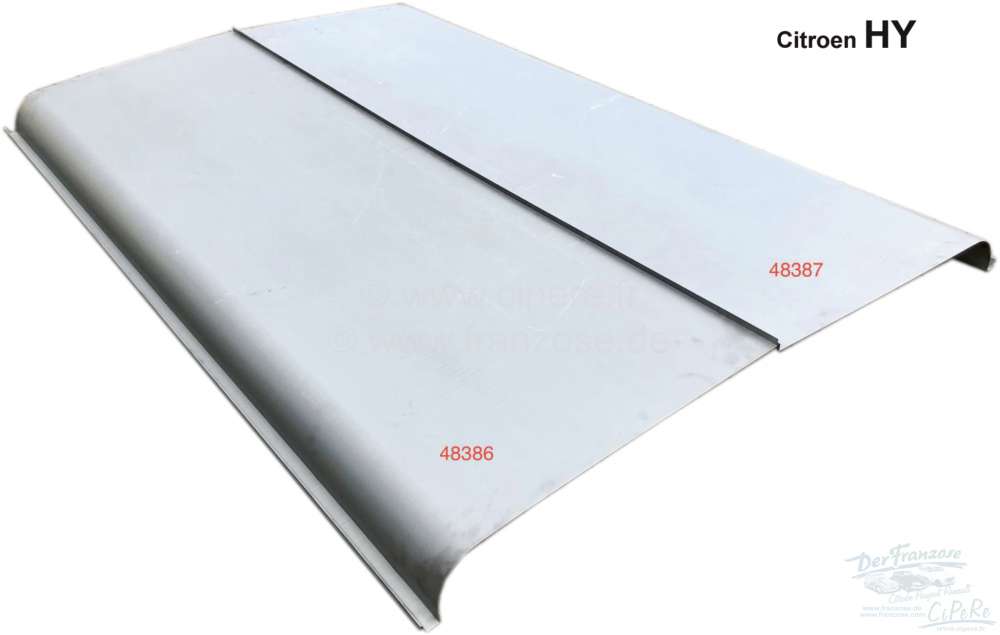 Citroen-DS-11CV-HY - Roof half right complete, made of sheet metal! Suitable for Citroen HY with standard wheel