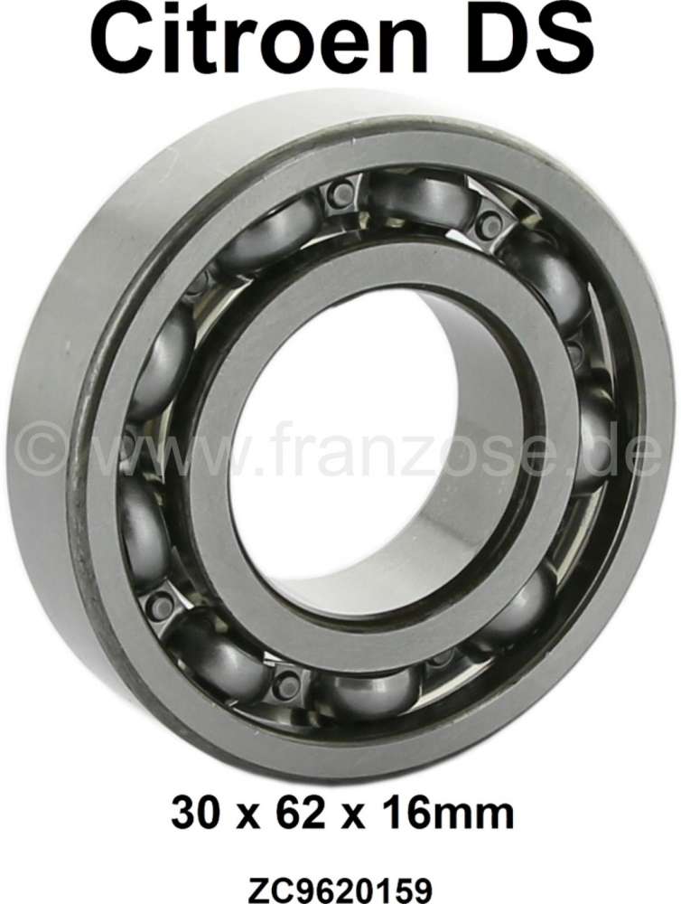 Citroen-DS-11CV-HY - Ball bearing, for primary shaft. Suitable for Citroen DS. Dimension: 30 x 62 x 16mm. Or. N