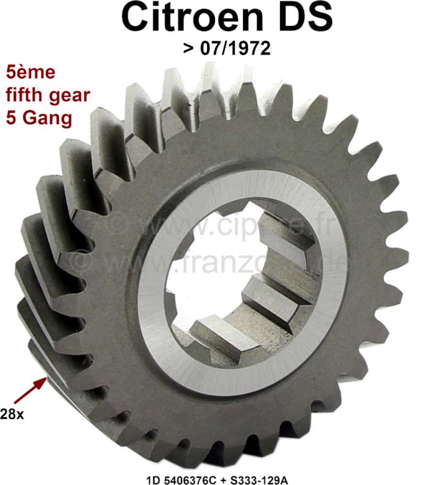 Citroen-DS-11CV-HY - Gearbox transmission pinion (28 teeth), between primary shaft and fifth gear. Suitable for