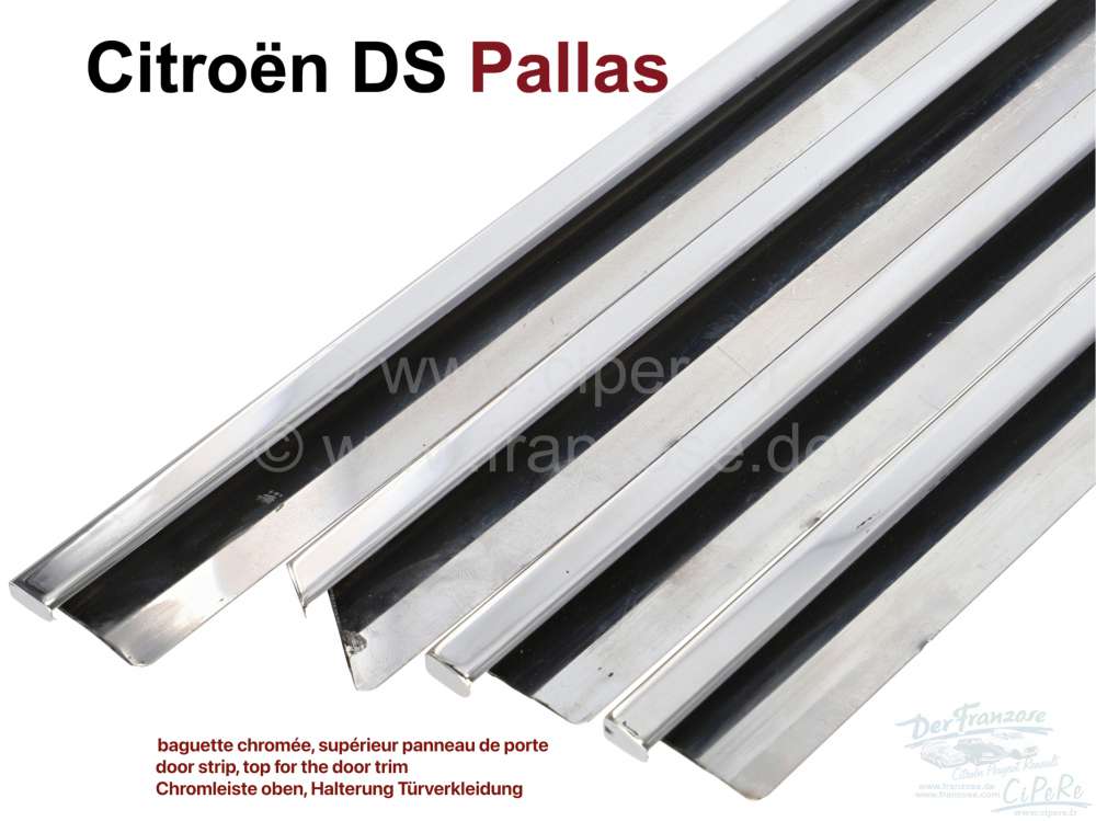 Citroen-DS-11CV-HY - Door trim chrome strip (holder for door trim), top for the door trim. Contents: 4 pieces f