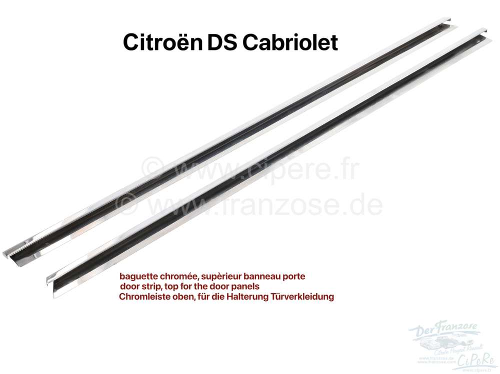 Citroen-DS-11CV-HY - Door trim chrome strip (holder for door trim), top for door trim. Contents: 2 pieces. Suit
