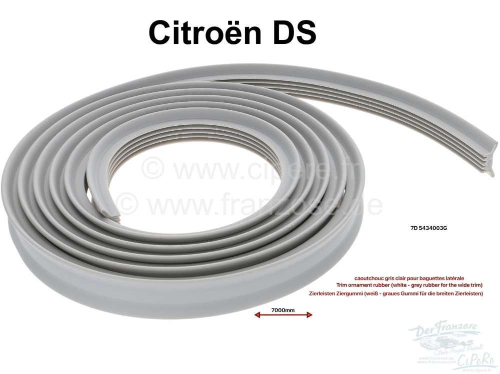 Citroen-DS-11CV-HY - Trim ornament rubber (white - grey rubber for the wide trim). Suitable for Citroen DS. Len