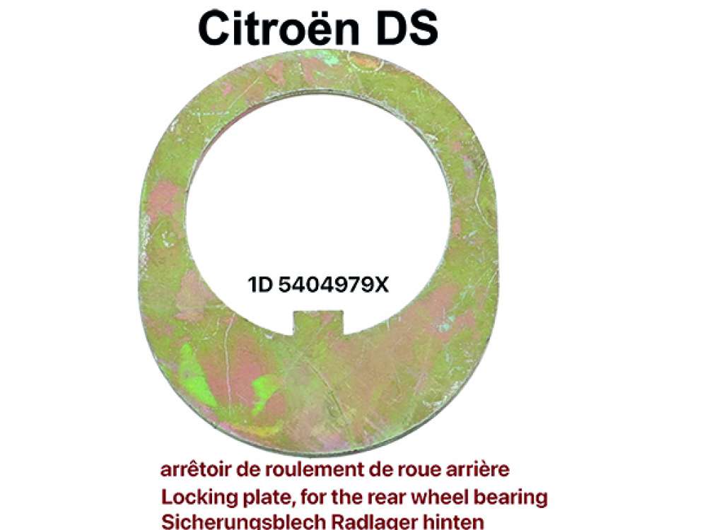 Citroen-2CV - Locking plate, for the rear wheel bearing. Suitable for Citroen DS. Or. No.: 1D5404979X. M