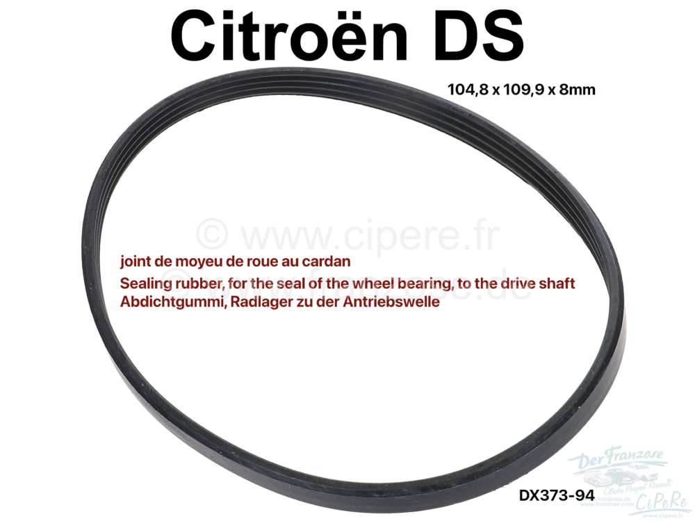 Citroen-DS-11CV-HY - Sealing rubber, for the seal of the wheel bearing, to the drive shaft. Suitable for Citroe