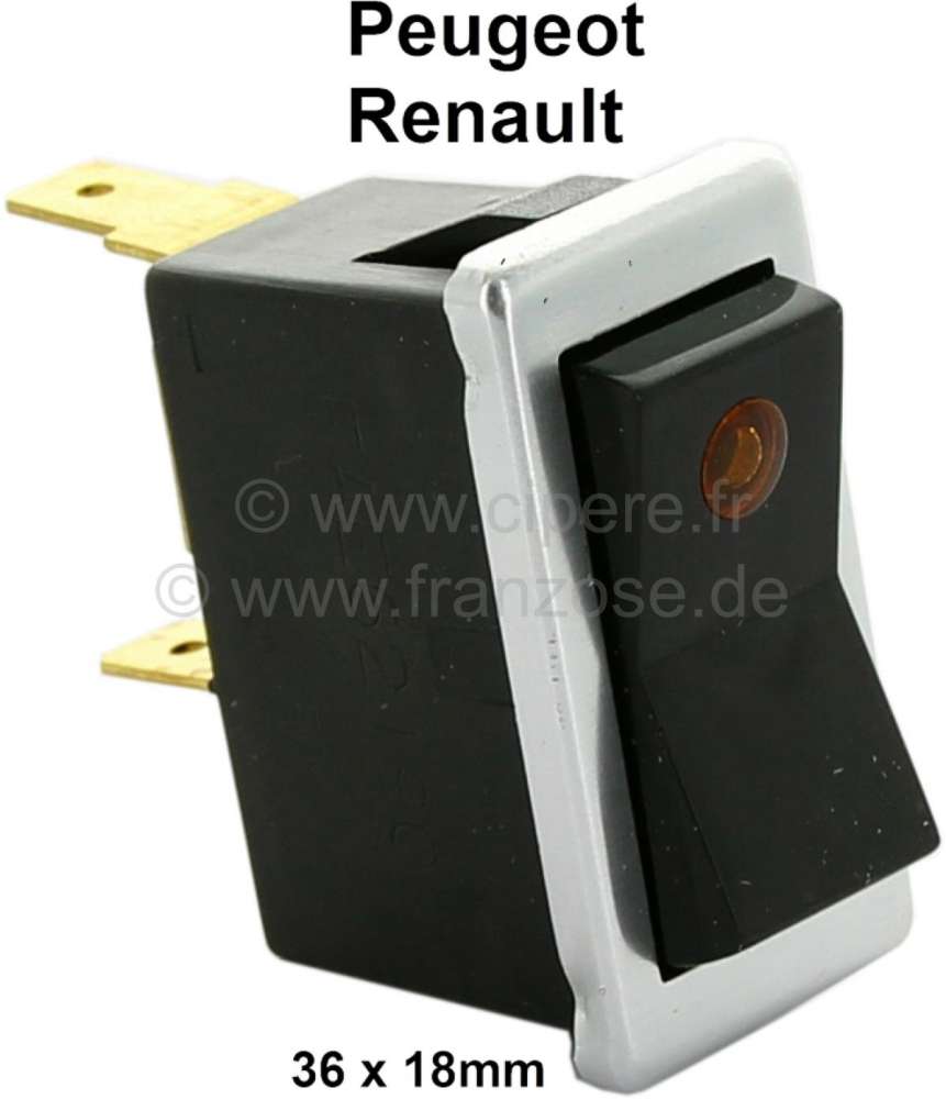 Peugeot - Switch universal with control light, suitable  for cutaway in size of 36x18mm. Suitable bu