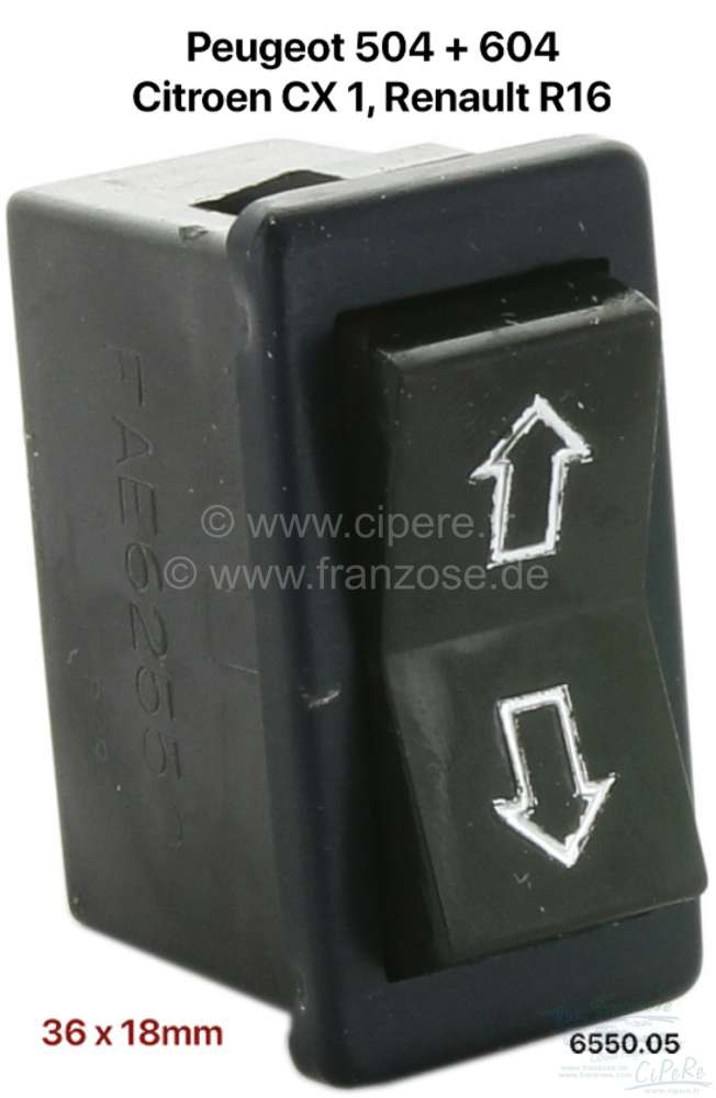 Renault - Window operating switch,  completly black, for Peugeot 504, 604, Citroen CX1, R16