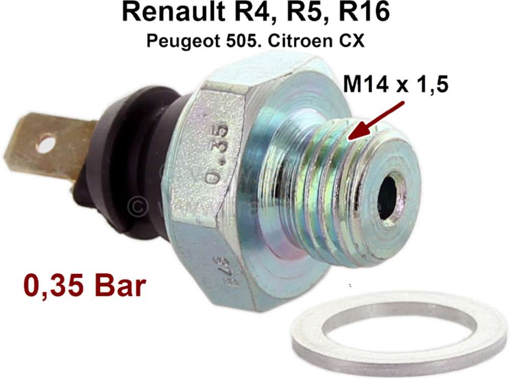 Peugeot - Oil pressure switch. Thread: M14 x 1,5. Response pressure: 0,2 to 0.45 bar. Suitable for R