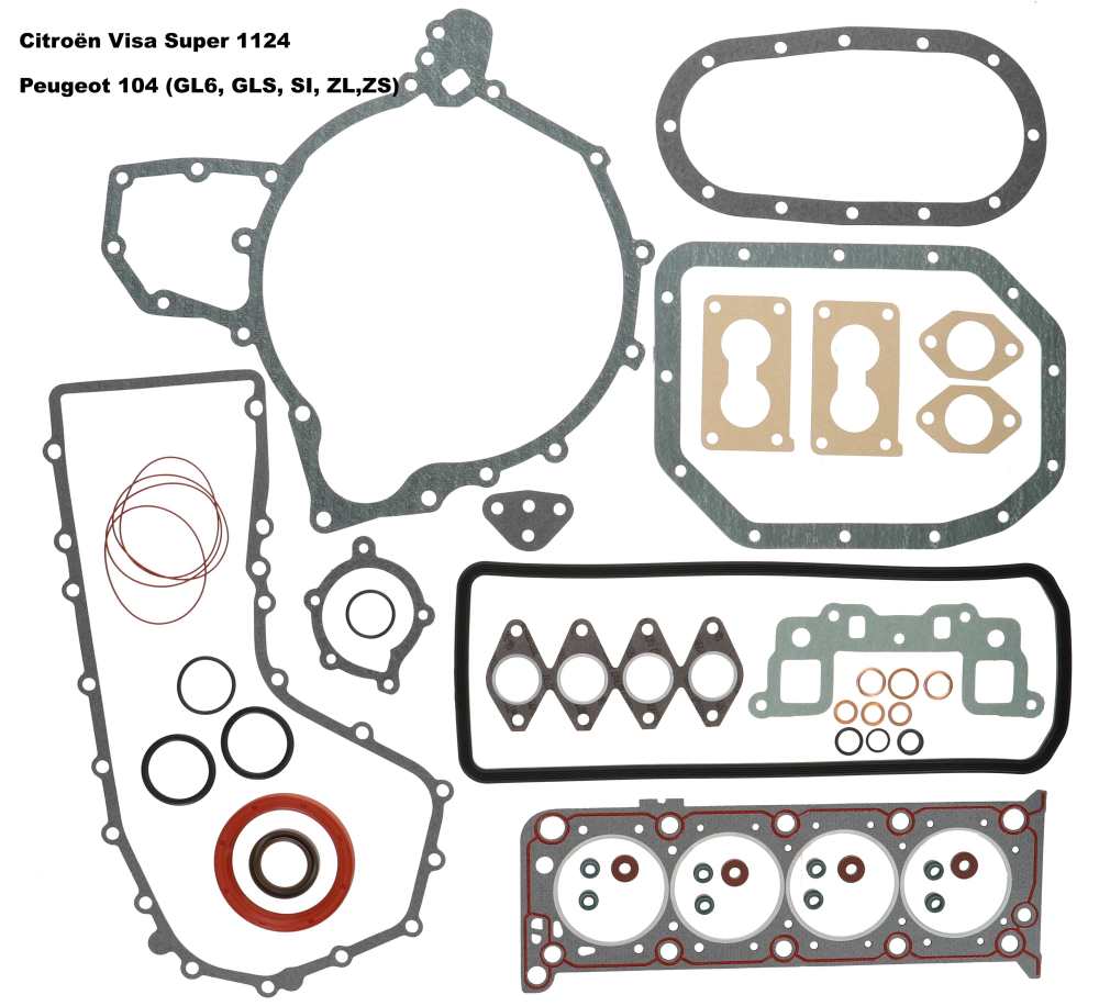Alle - P 104/Visa, engine gasket set for Citroen Visa Super 1124. Peugeot 104 GLS, SI, ZL ZS. Ins