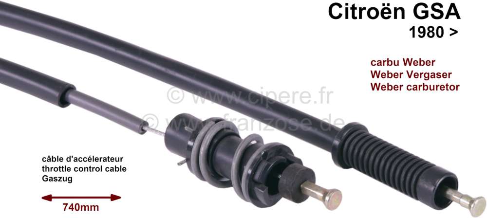 Sonstige-Citroen - Throttle control cable GSA WeberVergaser 80> 740mm  75491096