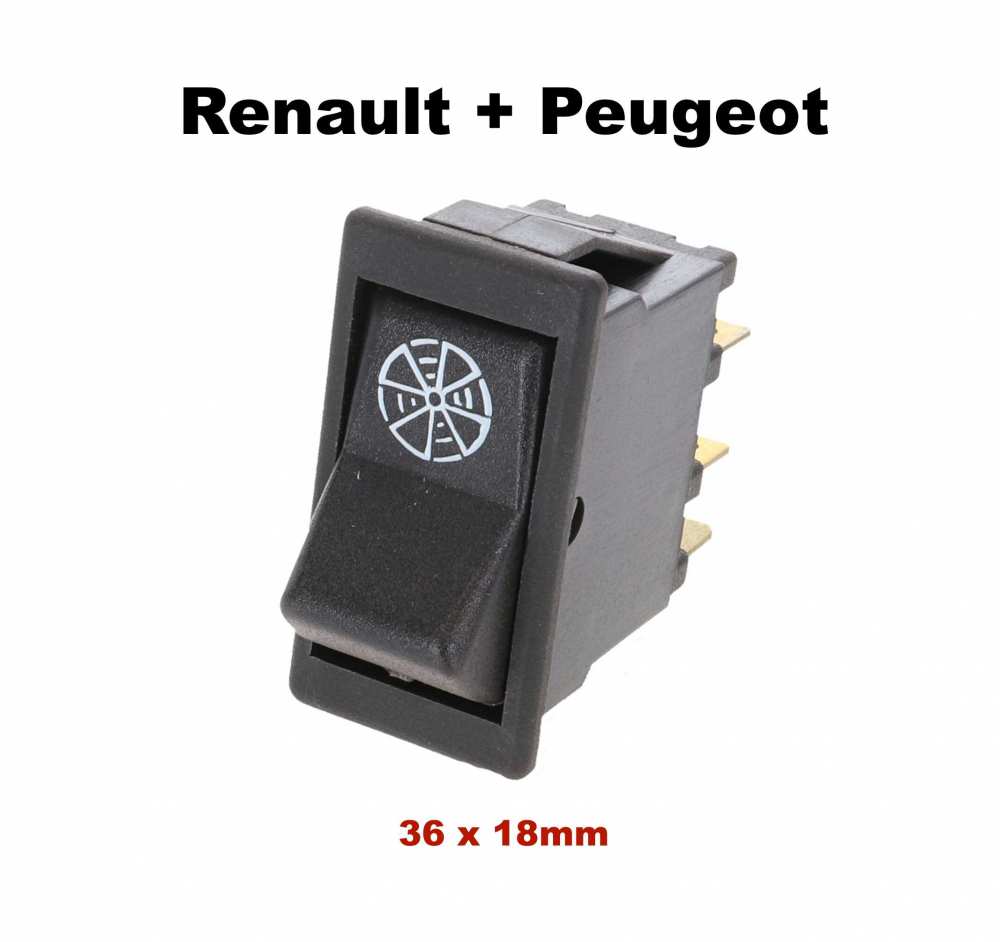 Renault - Rocker switch for the heater blower (1 speed). 33x5x19.5mm (installation dimension). Suita