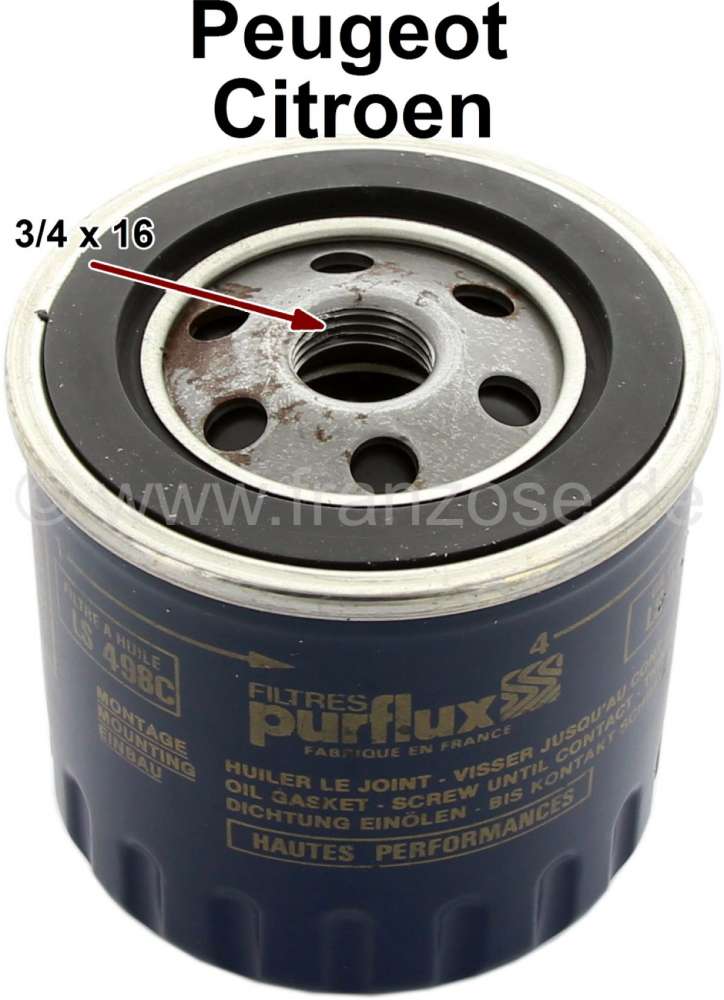 Peugeot - Oil filter LS498C. Suitable for Peugeot 204 (starting from year of construction 10/1975), 