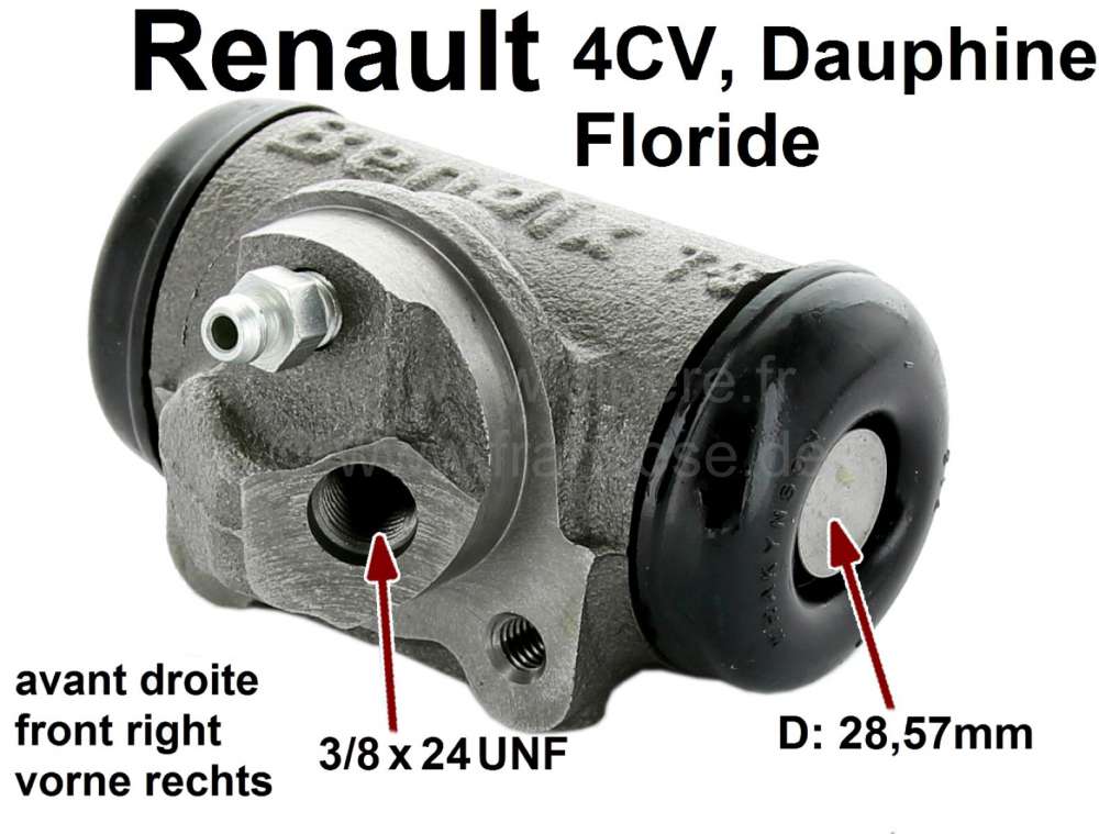 Renault - 4CV/Dauphine/Floride, wheel brake cylinder in front on the right. Suitable for Renault 4CV