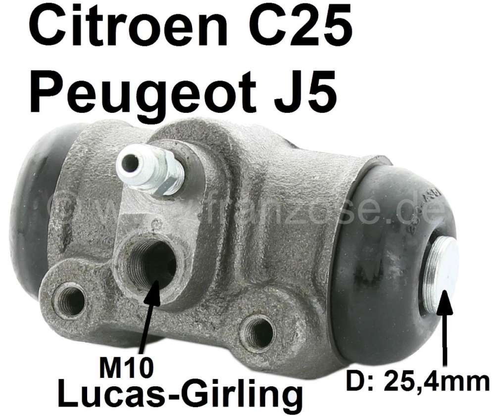 Citroen-2CV - Wheel brake cylinder, rear, 25,4mm cylinder, 10mm brake pipe connection. Girling brake sys