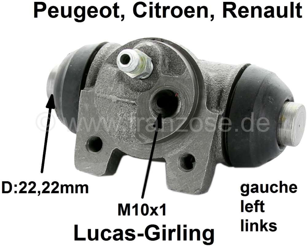 Citroen-2CV - wheel brake cylinder, rear left side, Peugeot 504, system Girling, 22.225mm, Berline >04/7