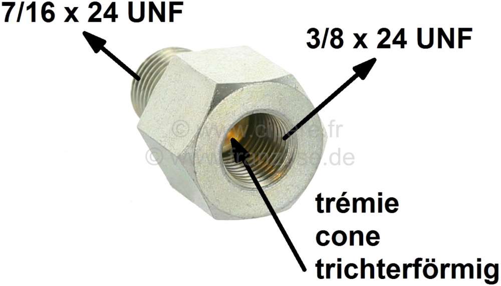 Citroen-2CV - Brake hose adapter from 7/16x24 UNF on 3/8x24UNF. Made in France