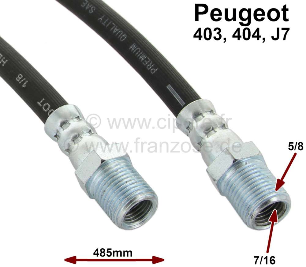 Peugeot - brake hose rear Peugeot 404 >1966  5/8 ca 16mm male thread, 7/16 ca 11mm female thread len