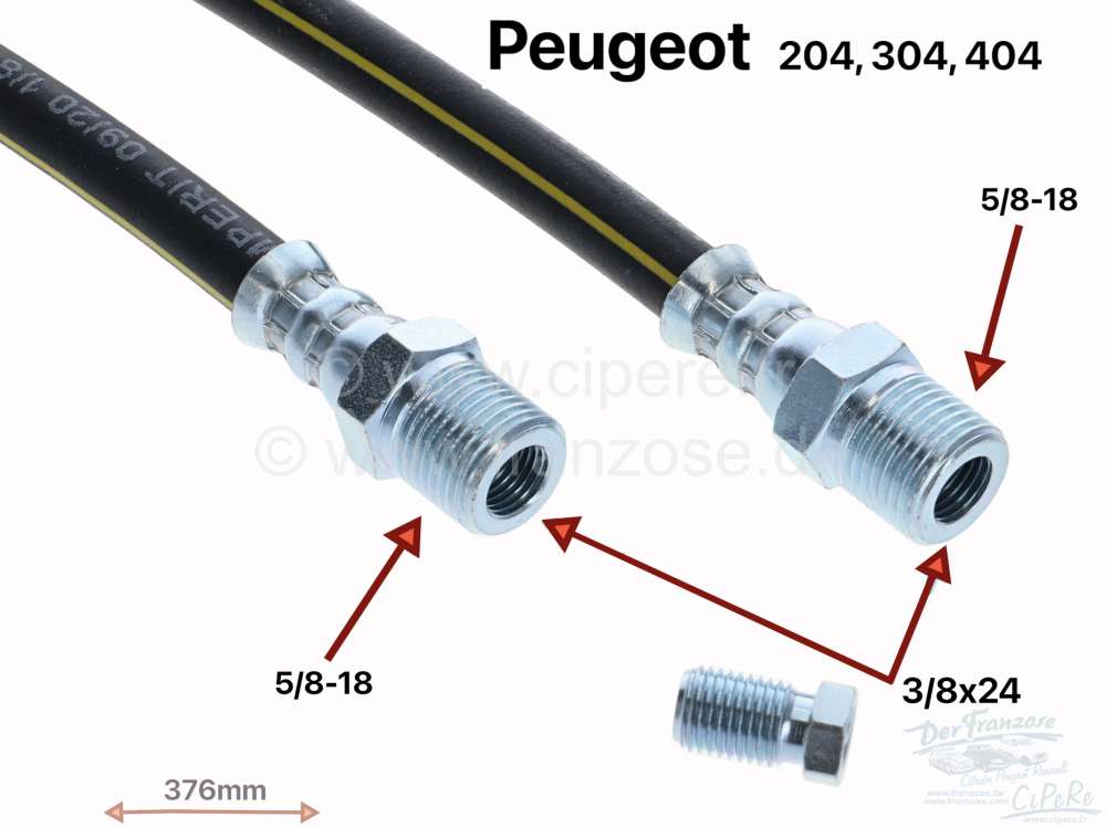 Peugeot - P 204/404/202, brake hose front, suitable for Peugeot 204 + 404, up to presumably year of 