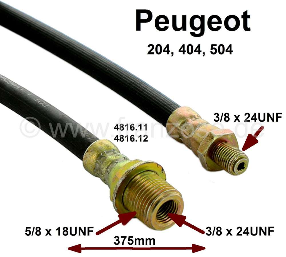 Peugeot - P 404/504, brake hose in front + rear. Suitable for Peugeot 404, of year of construction 1