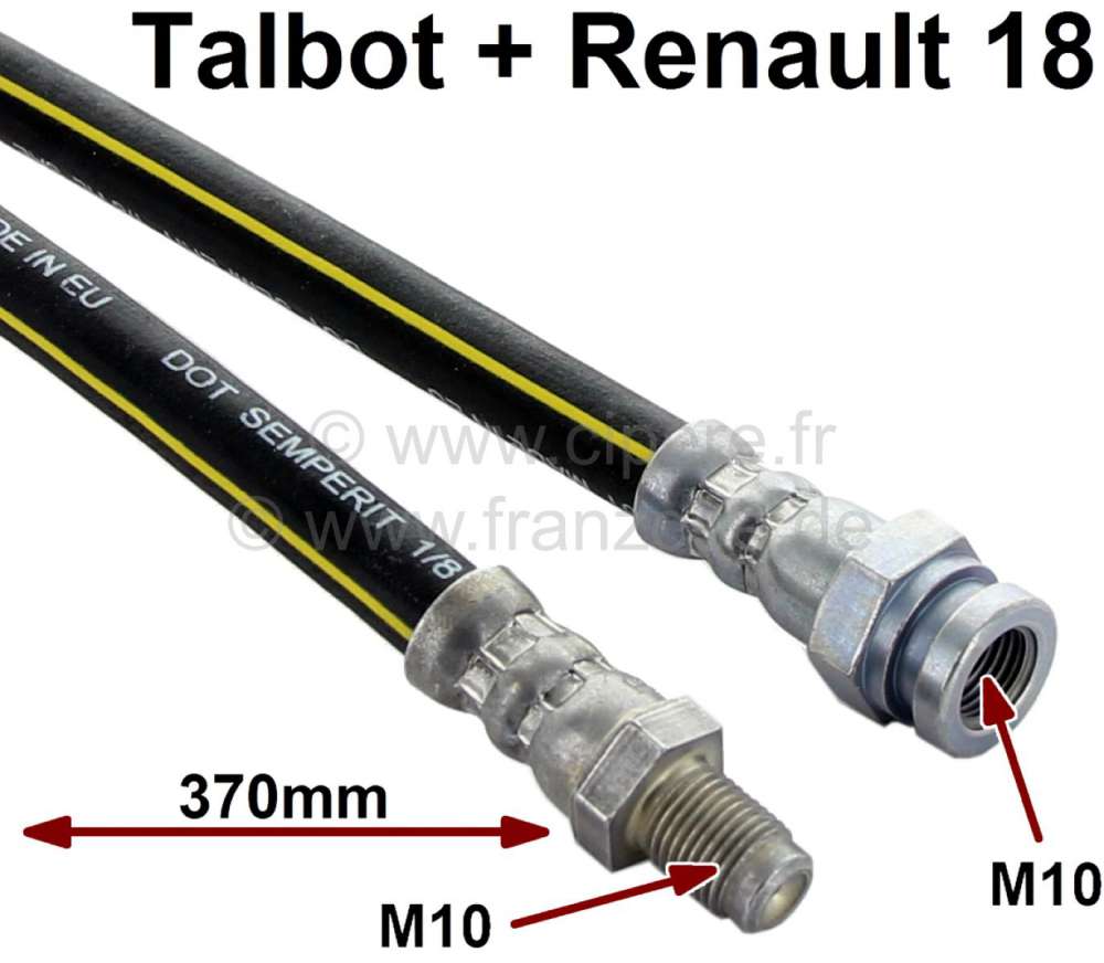 Peugeot - Talbot Samba/R18, brake hose. Length: 370mm length. Thread: 1x female thread M10x1. 1x mal