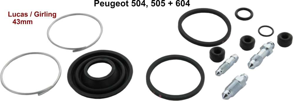 Peugeot - P 504/604, Repair set (rubbers) for rear brake caliper. Brake system Lucas. For piston dia