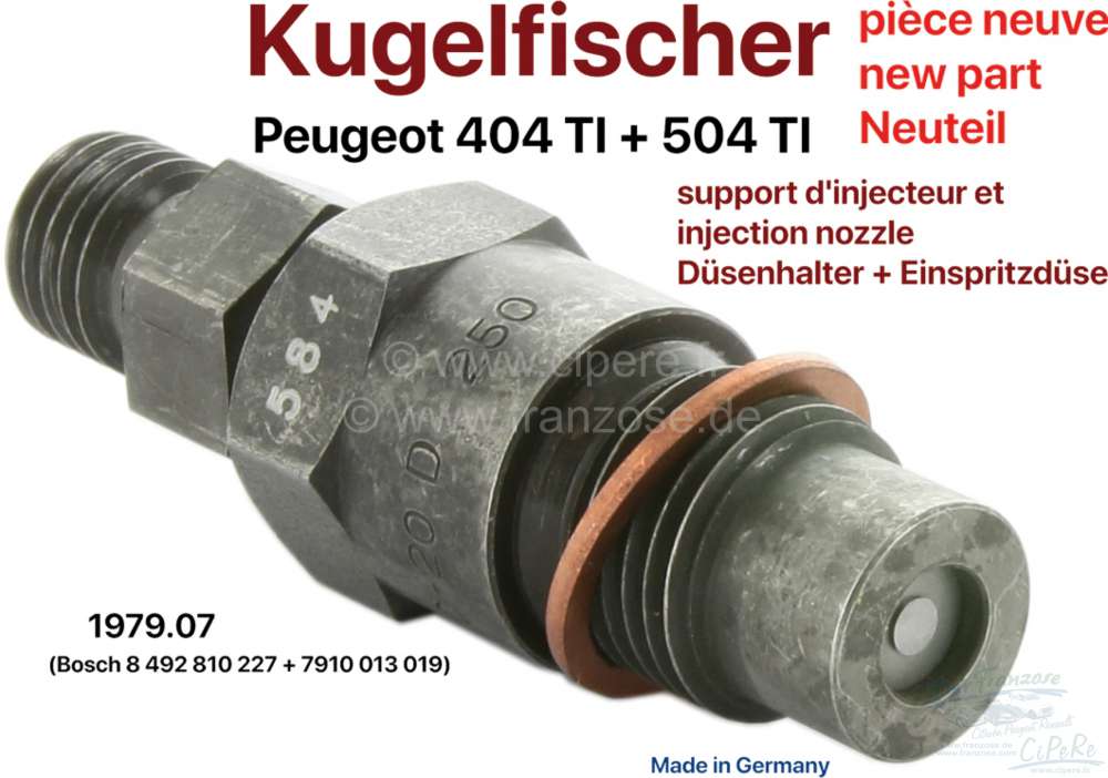 Kugelfischer nozzle holder + injection nozzle (per piece). Or. No. 1979.07  (Bosch 8 492 801 227 + 7910 013 019) New part