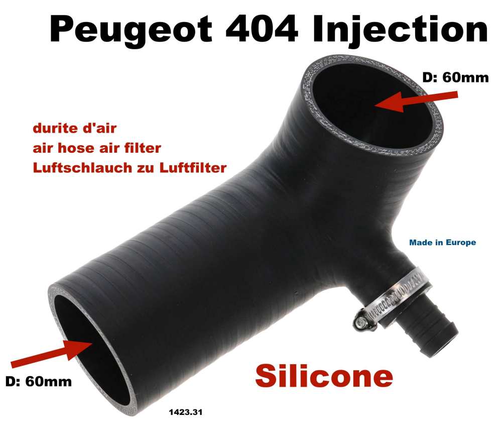 Peugeot - P 404 Inj, air hose between carburettor + air filter (short, curved hose with additional c