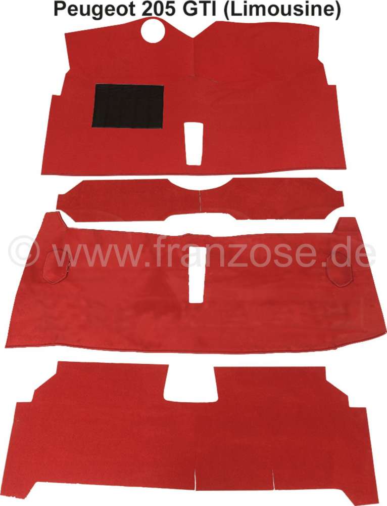 Citroen-2CV - P 205, carpet set. Material: Velour red. Suitable for Peugeot 205 GTI (sedan).