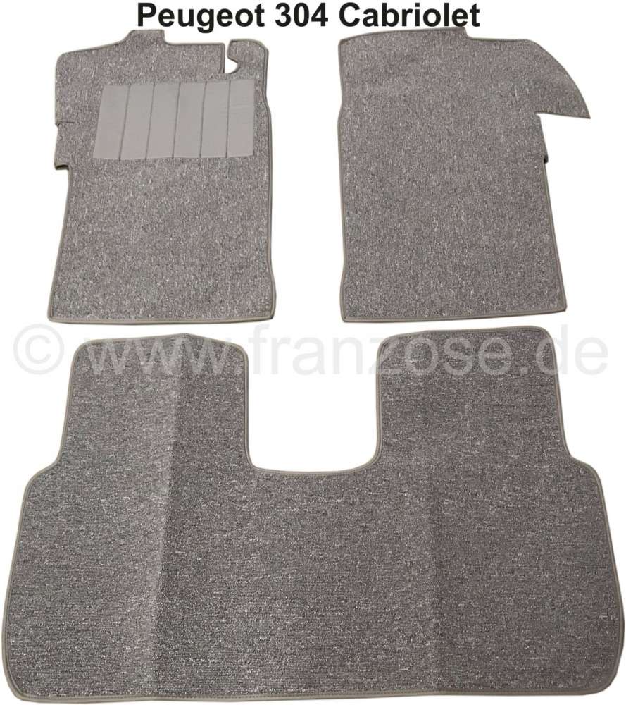 Peugeot - P 304, carpet set. Material: Loop-pile grey. Suitable for Peugeot 304 Cabriolet.