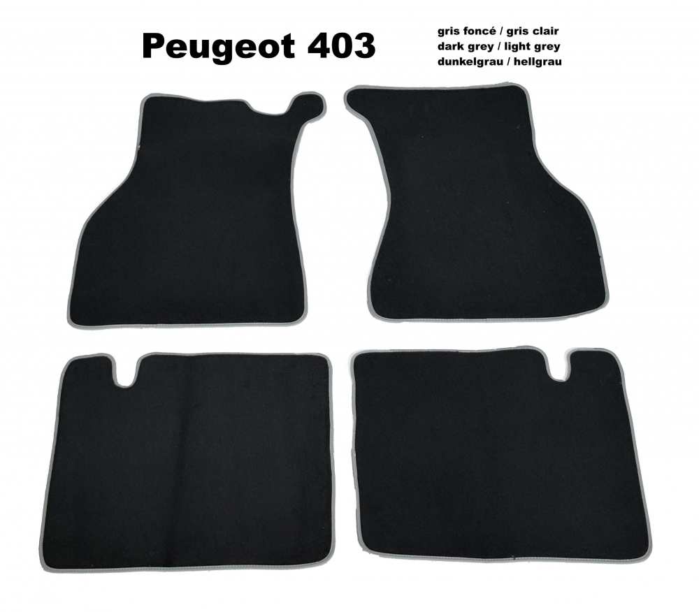 Peugeot - P 403, set of floor mats. Velour Exellence dark grey (Gris foncé) with light grey (Gris c