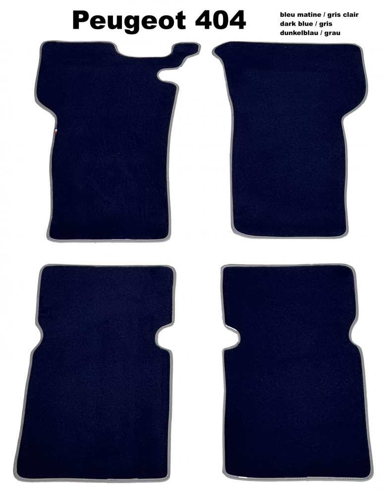 Peugeot - P 404, set of floor mats (4 pieces). Velour Exellence dark blue (Bleu marine) with light g