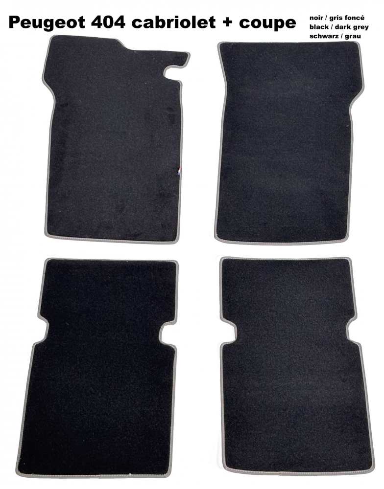 Peugeot - P 404C, set of floor mats (4 pieces). Velour Exellence black with dark grey (Gris foncé) 