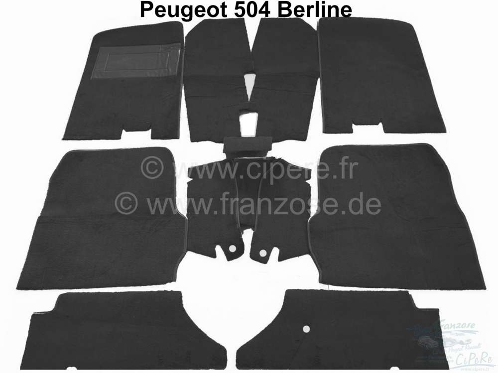 Peugeot - Carpet set of Velour black, for Peugeot 504 sedan. 9 pieces.