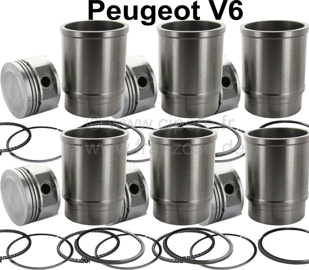 Peugeot - P 504V6, piston + liner (6 item). Suitable for Peugeot 504V6 + Peugeot 604 TI, STI, Inject