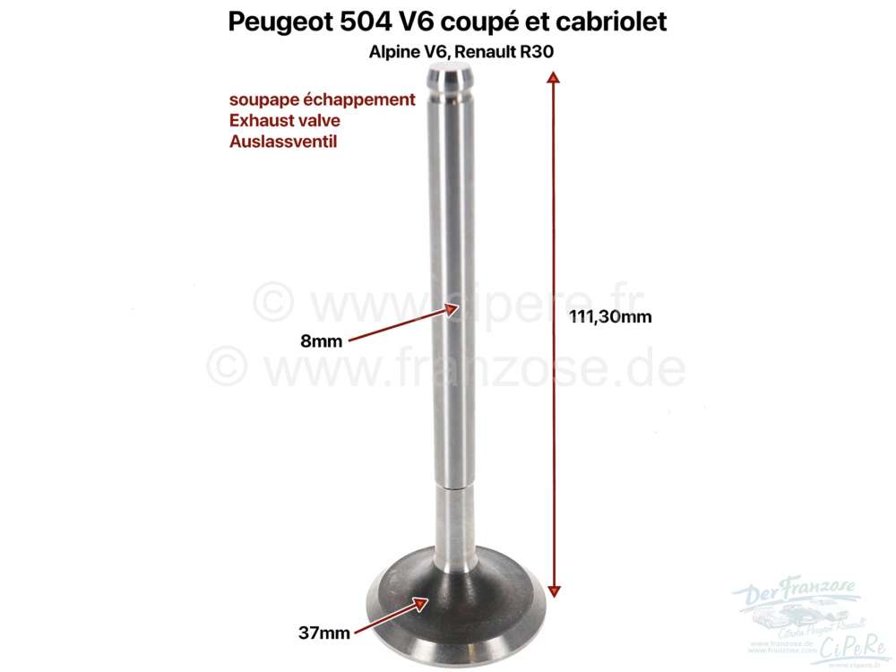 Peugeot - Exhaust valve V6. Suitable for Peugeot 504 V6 (Coupe + Cabrio). Renault Alpine V6. Renault