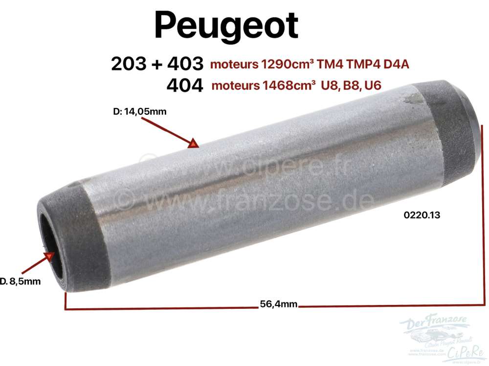 Peugeot - Valve guide, for the inlet valve + exhaust valve (per piece). Suitable for Peugeot 203 + 4