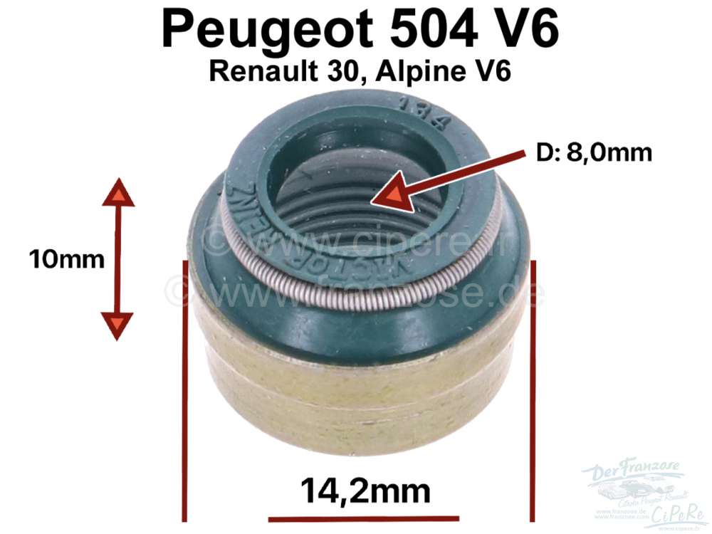Renault - Valve stem seal (per piece). Suitable for Peugeot 504 V6. Renault R30 V6, Alpine V6. Insid