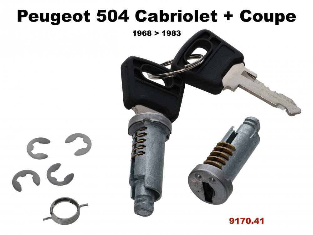 Peugeot - P 504C, door lock cylinder (2 pieces) with 2 keys. Suitable for Peugeot 504 convertible + 