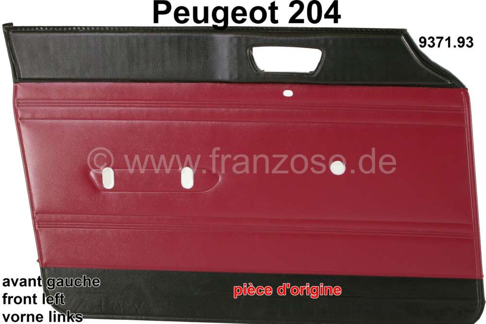 Peugeot - P 204, door lining in front on the left. Color: Vinyl red (rouge 3103). Suitable for Peuge