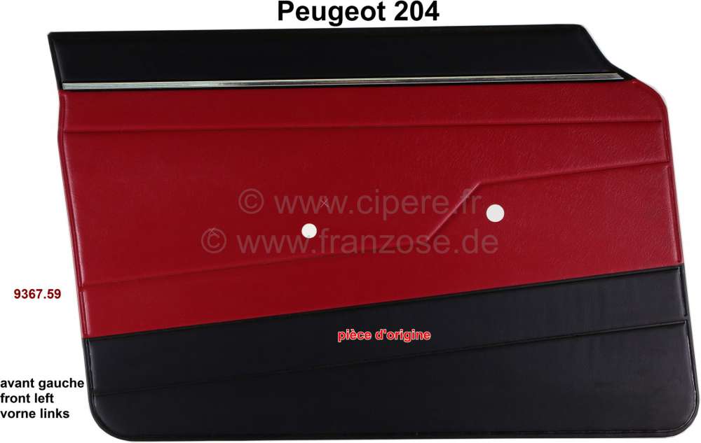 Peugeot - P 204, door lining in front on the left. Color: Vinyl red (rouge 3103). Suitable for Peuge