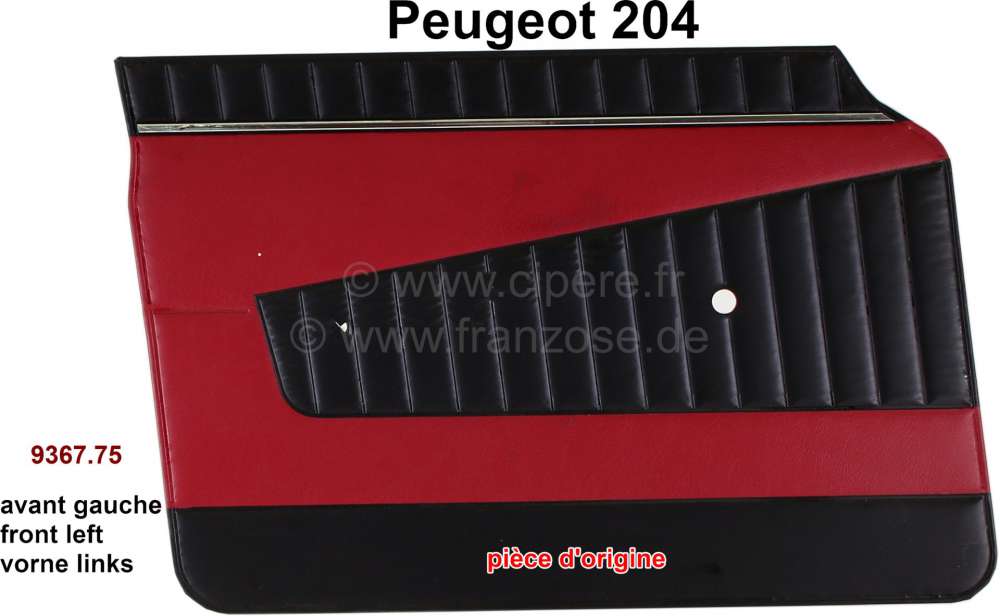 Peugeot - P 204, door lining in front on the left. Color: Vinyl red (rouge 3103). Suitable for Peuge