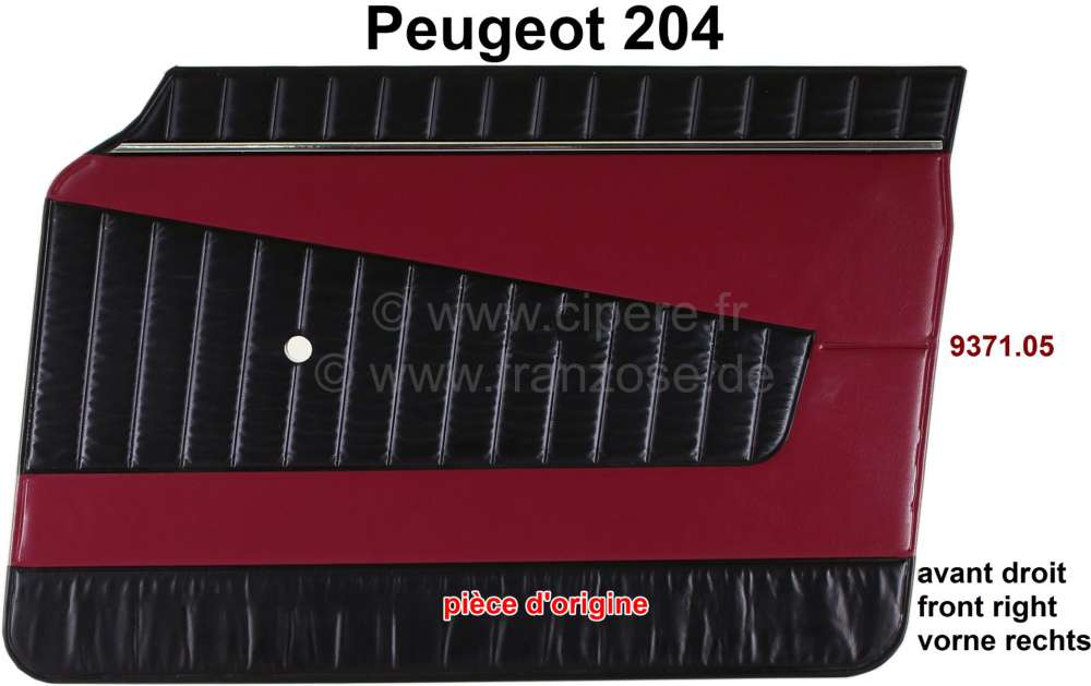 Peugeot - P 204, door lining in front on the right. Color: Vinyl red (rouge 3103). Suitable for Peug