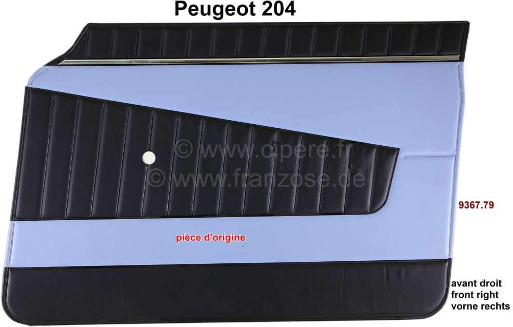 Peugeot - P 204, door lining in front on the right. Color: Vinyl blue (bleu pervenche) for Peugeot 2
