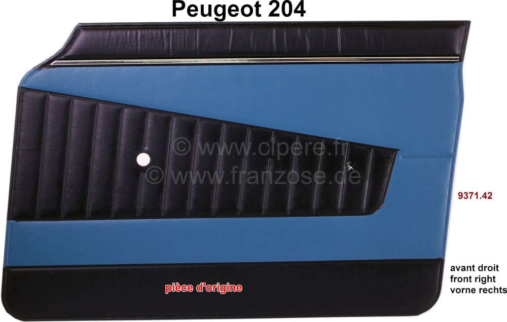Peugeot - P 204, door lining in front on the right. Color: Vinyl blue (turquoise 3172) for Peugeot 2
