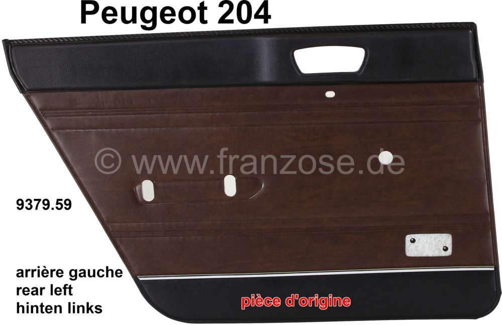 Citroen-2CV - P 204, door lining at the rear left. Color: Vinyl brown. Suitable for Peugeot 204 (sedan).