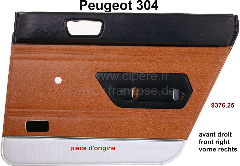 Peugeot - P 304, door lining rear on the right. Color: Vinyl brown (ambre 3309). Suitable for Peugeo