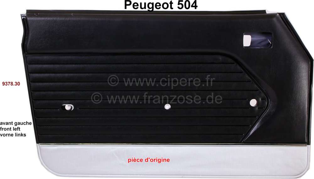 Peugeot - P 504, door lining in front on the left. Color: Vinyl black silver (noir 3000). Suitable f