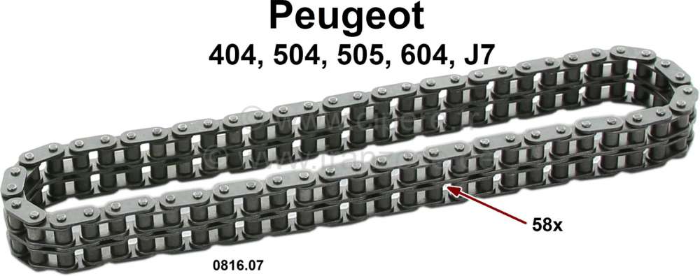 Renault - Camshaft drive chain, 58 chain links (duplex, double chain). Suitable for Peugeot 404, of 