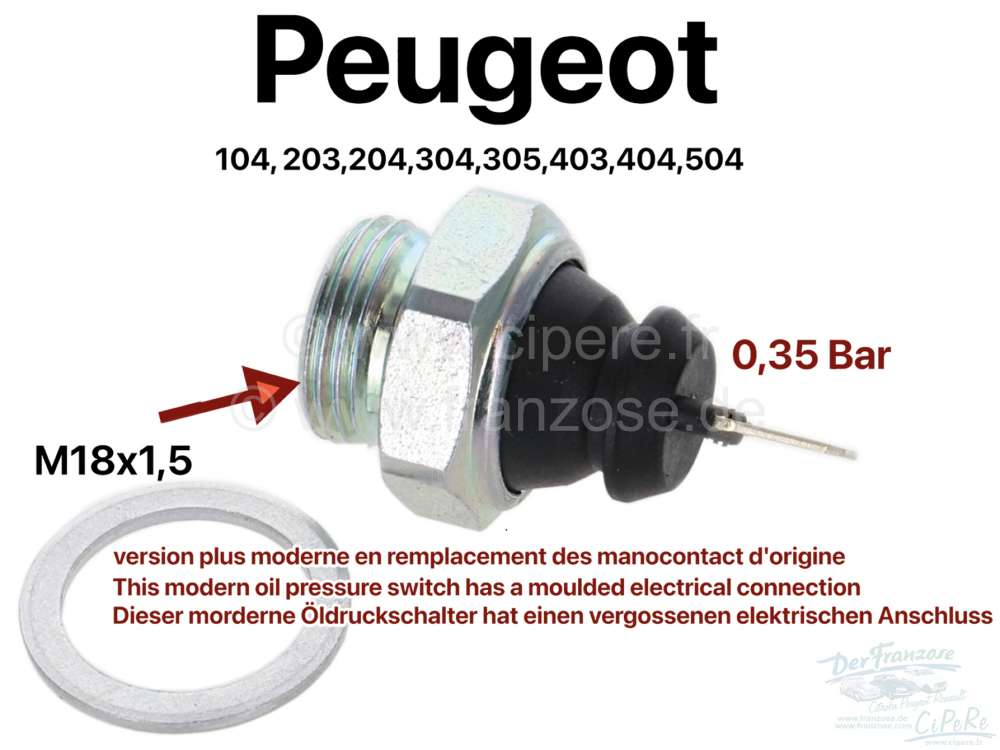 Alle - Oil pressure switch Peugeot. Suitable for Peugeot 104. 203, 204, 304, 305, 403, 404, 504. 