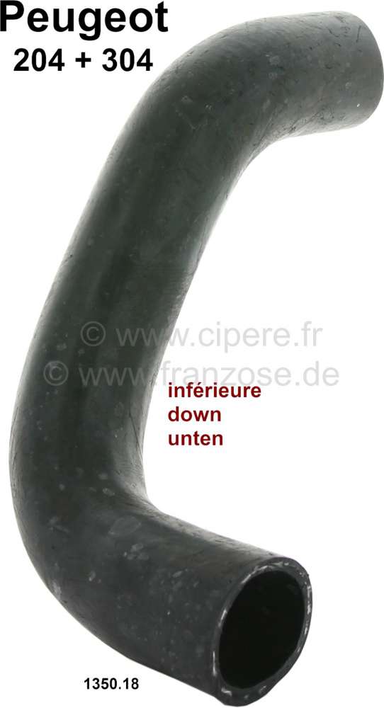 Peugeot - P 204/304, radiator hose down, suitable for Peugeot 204 (all petrols), 304 (1,4D), 305 (1.