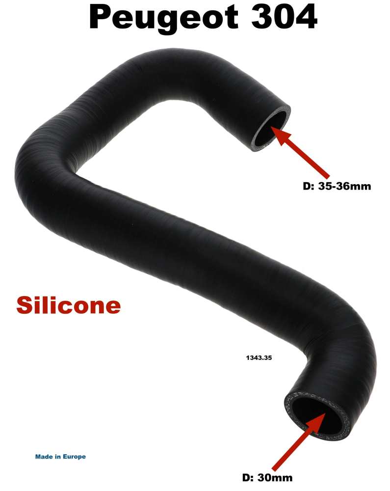 Citroen-2CV - P 204/304. Upper radiator hose, suitable for Peugeot 204 + Peugeot 304. From chassis no. 3
